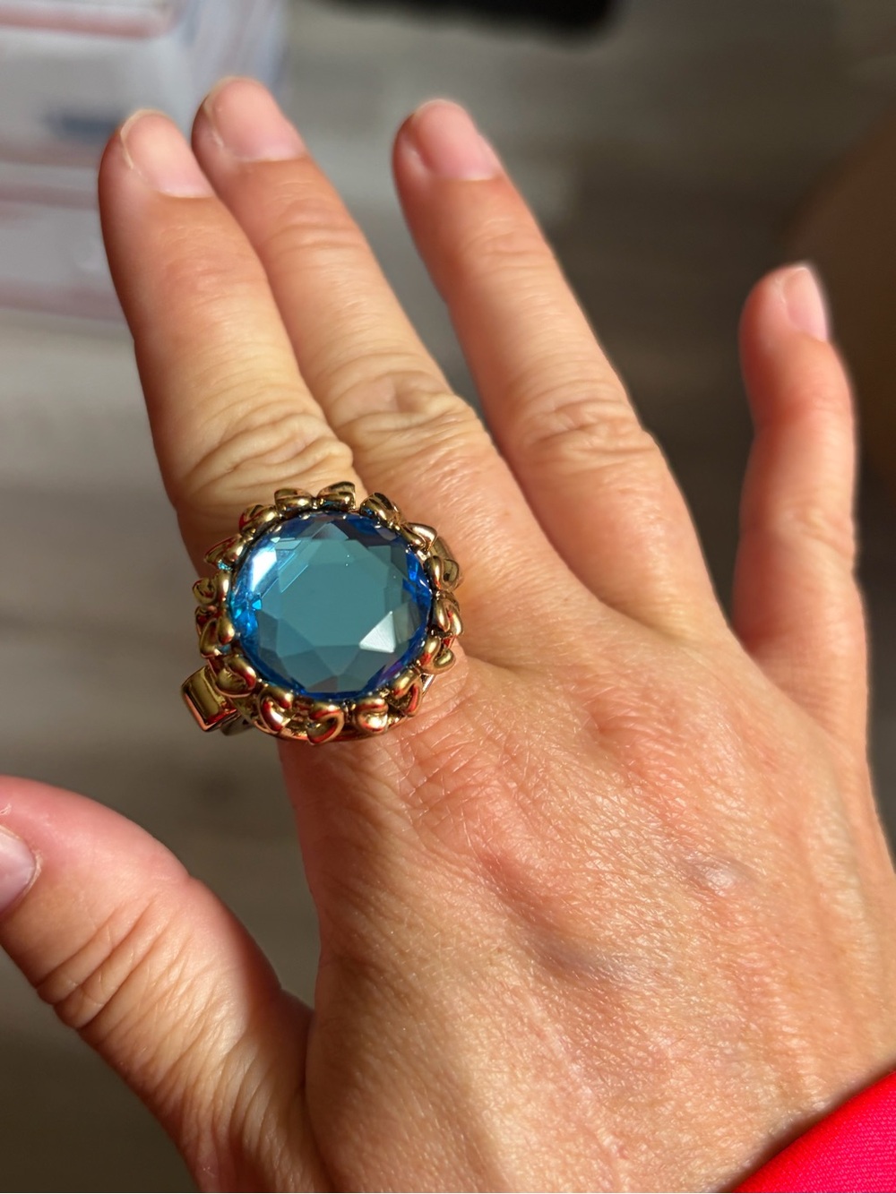 Gold Ring with Large Blue Crystal Center – Women's Fashion Jewelry